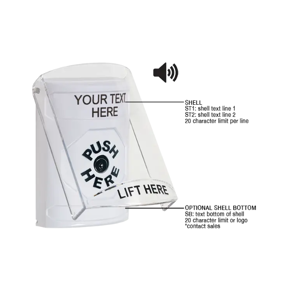 Custom Labeling, Buttons With Shield And Shield Sound, Key To Reset, White, SS23A0ZA-EN