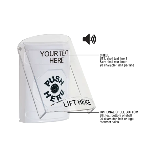 Custom Labeling, Buttons With Shield And Shield Sound, Key To Reset, White, SS23A0ZA-EN