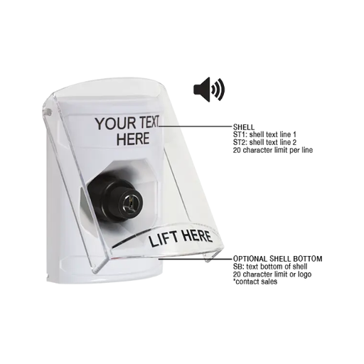 Custom Labeling, Buttons With Shield And Shield Sound, Key To Activate, White, SS23A3ZA-EN