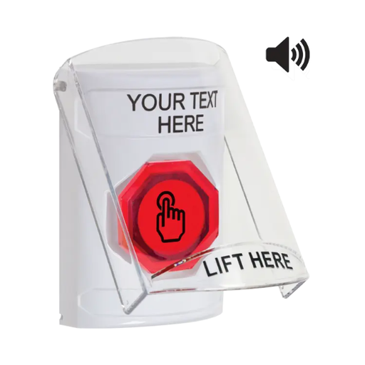 Custom Labeling, Buttons With Shield And Shield Sound, Momentary Illuminated Button, White, SS23A6ZA-EN