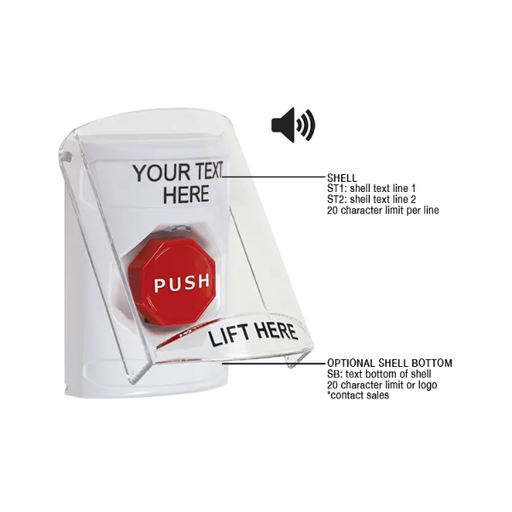 Custom Labeling, Buttons With Shield And Shield Sound, Pneumatic Illuminated, White, SS23A8ZA-EN