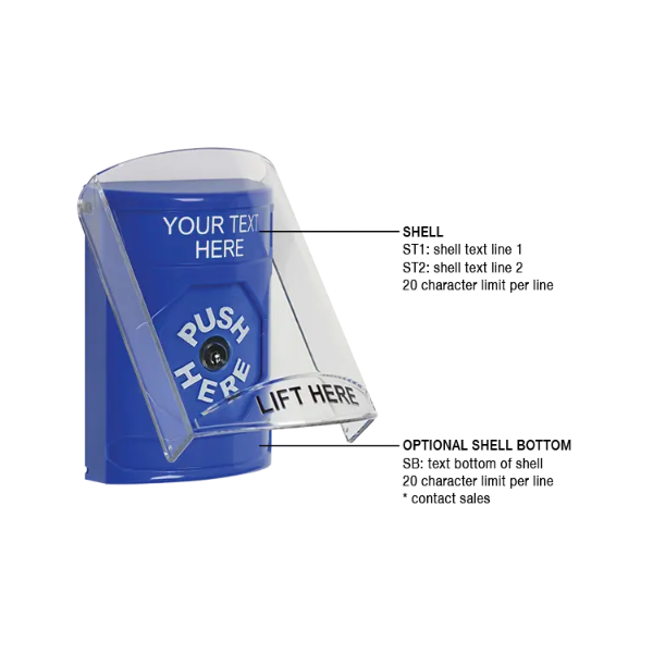 Custom Labeling, Buttons With Shield, Key To Reset, Blue, SS2420ZA-EN