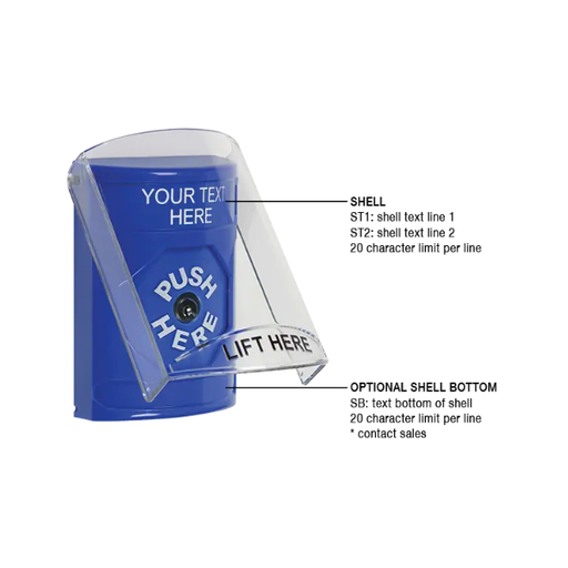 Custom Labeling, Buttons With Shield, Key To Reset, Blue, SS2420ZA-EN