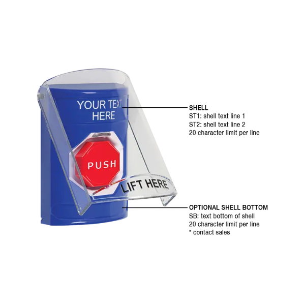 Custom Labeling, Buttons With Shield, Key To Reset Illuminated, Blue, SS2422ZA-EN