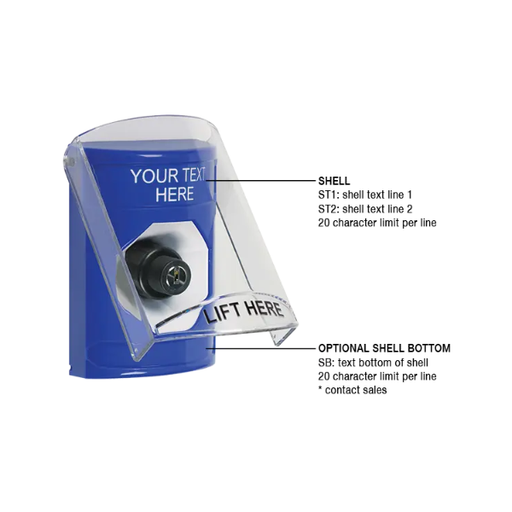 Custom Labeling, Buttons With Shield, Key To Activate, Blue, SS2423ZA-EN