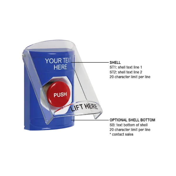 Custom Labeling, Buttons With Shield, Momentary, Blue, SS2424ZA-EN