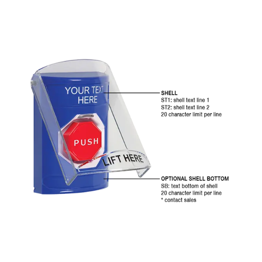 Custom Labeling, Buttons With Shield, Momentary Illuminated, Blue, SS2425ZA-EN