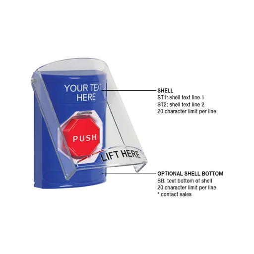 Custom Labeling, Buttons With Shield, Pneumatic Illuminated, Blue, SS2428ZA-EN