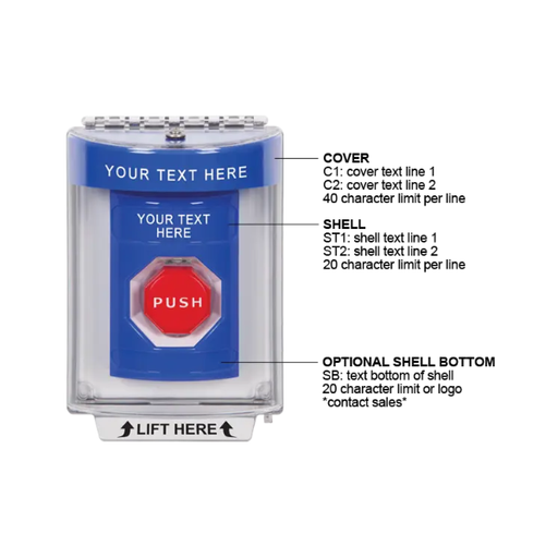 Custom Labeling, Buttons With Universal Stopper Flush, Key To Reset Illuminated, Blue, SS2432ZA-EN
