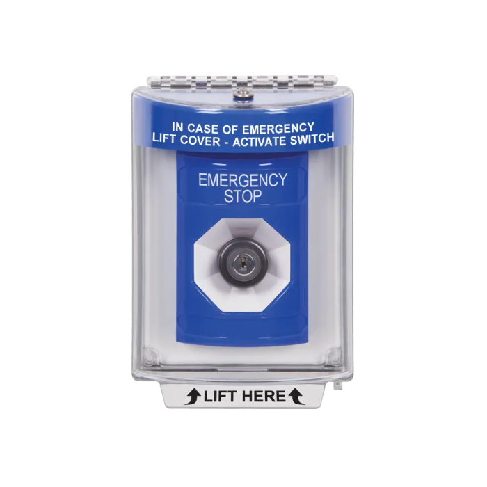 Standard Labeling, Buttons With Universal Stopper Flush, Key To Activate, Blue, SS2433ES-EN