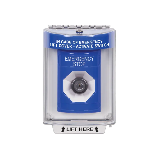 Standard Labeling, Buttons With Universal Stopper Flush, Key To Activate, Blue, SS2433ES-EN