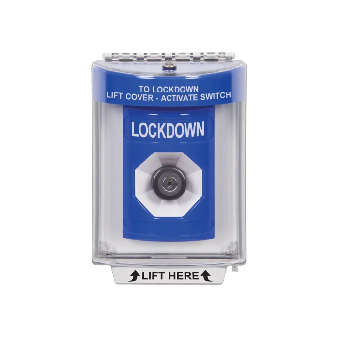 Standard Labeling, Buttons With Universal Stopper Flush, Key To Activate, Blue, SS2433LD-EN