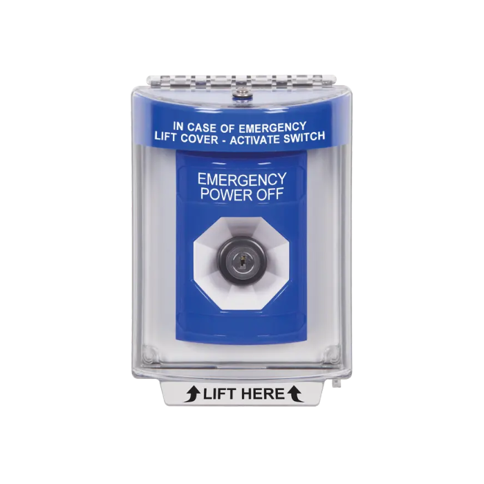 Standard Labeling, Buttons With Universal Stopper Flush, Key To Activate, Blue, SS2433PO-EN