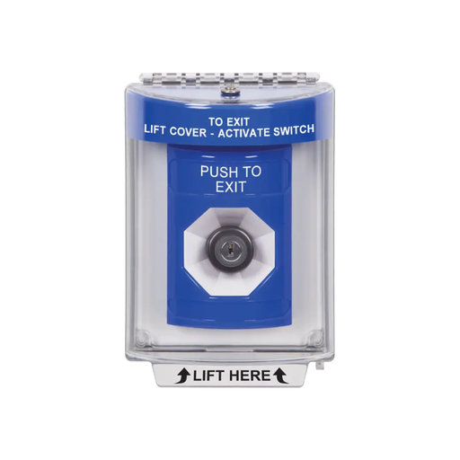 Standard Labeling, Buttons With Universal Stopper Flush, Key To Activate, Blue, SS2433PX-EN