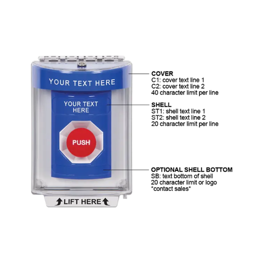 Custom Labeling, Buttons With Universal Stopper Flush, Momentary, Blue, SS2434ZA-EN