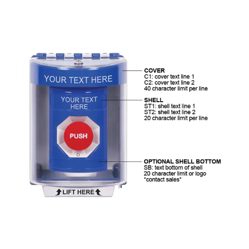 Custom Labeling, Buttons With Universal Stopper Surface, Turn To Reset, Blue, SS2471ZA-EN