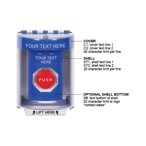 Custom Labeling, Buttons With Universal Stopper Surface, Momentary Illuminated, Blue, SS2475ZA-EN