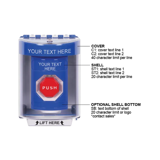 Custom Labeling, Buttons With Universal Stopper Surface, Pneumatic Illuminated, Blue, SS2478ZA-EN