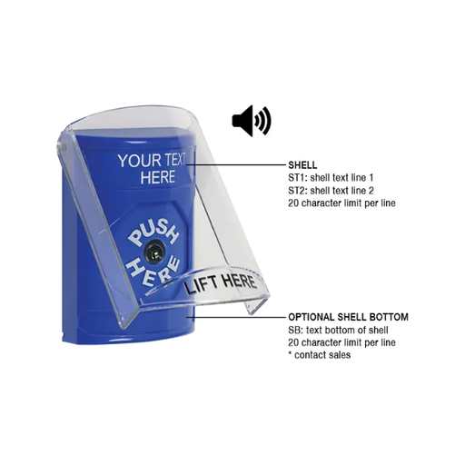 Custom Labeling, Buttons With Shield And Shield Sound, Key To Reset, Blue, SS24A0ZA-EN