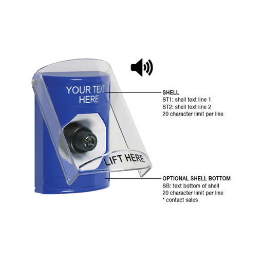 Custom Labeling, Buttons With Shield And Shield Sound, Key To Activate, Blue, SS24A3ZA-EN