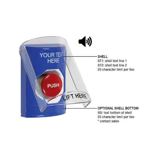 Custom Labeling, Buttons With Shield And Shield Sound, Momentary, Blue, SS24A4ZA-EN
