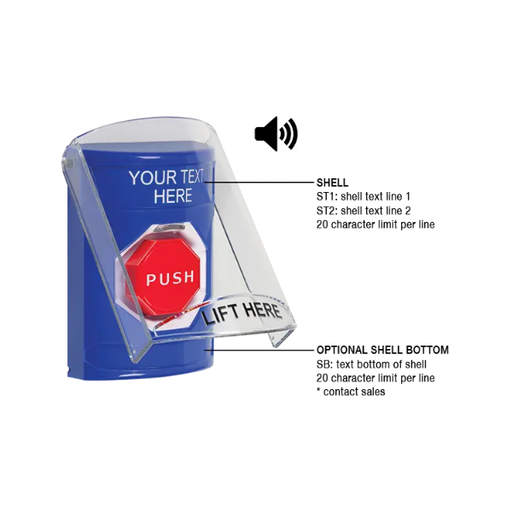 Custom Labeling, Buttons With Shield And Shield Sound, Pneumatic Illuminated, Blue, SS24A8ZA-EN