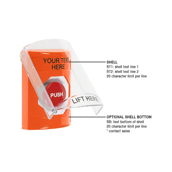 Custom Labeling, Buttons With Shield, Turn To Reset, Orange, SS2521ZA-EN