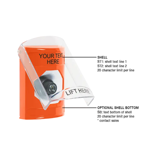 Custom Labeling, Buttons With Shield, Key To Activate, Orange, SS2523ZA-EN