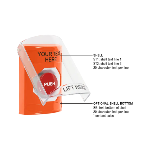 Custom Labeling, Buttons With Shield, Momentary, Orange, SS2524ZA-EN