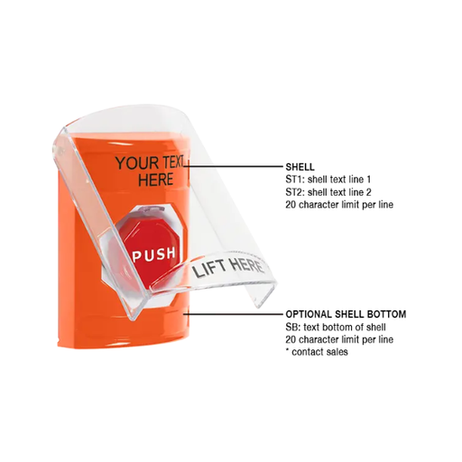 Custom Labeling, Buttons With Shield, Momentary Illuminated, Orange, SS2525ZA-EN