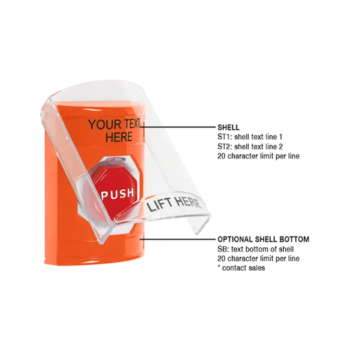 Custom Labeling, Buttons With Shield, Pneumatic Illuminated, Orange, SS2528ZA-EN