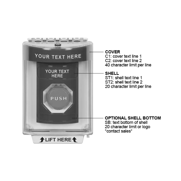 Custom Labeling, Buttons With Universal Stopper Flush, Pneumatic Illuminated, Orange, SS2538ZA-EN
