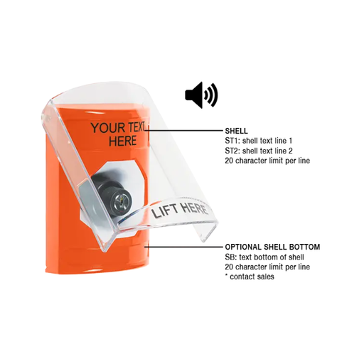 Custom Labeling, Buttons With Shield And Shield Sound, Key To Activate, Orange, SS25A3ZA-EN