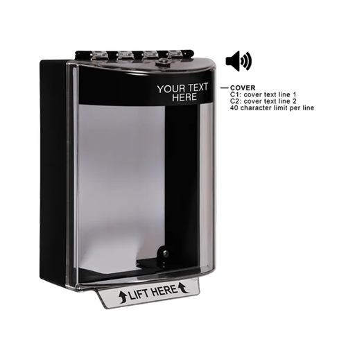 Universal Stopper® with Horn, Surface Mount, Custom Label, Black, STI-13220CK