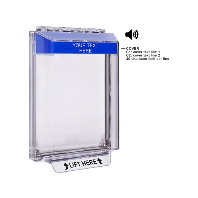 Universal Stopper® Low Profile, with Horn, Flush, Custom Label, Blue, STI-14020CB