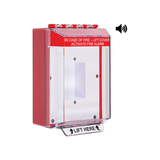 Universal Stopper® Low Profile, Horn, Enclosed Back Box, Sealed Mounting Plate, Fire Label, STI-14420FR