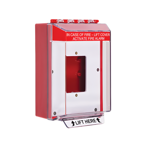 Universal Stopper® Low Profile, Enclosed Back Box, Open Mounting Plate, Fire Label, STI-14510FR