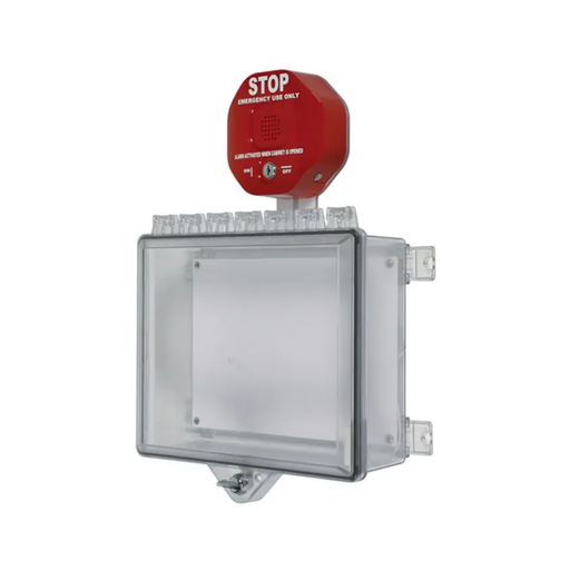 Protective Cabinet, Polycarbonate with Backplate, Auto Siren and Thumb Lock - Clear, STI-7523