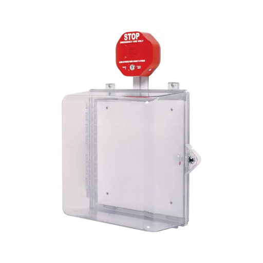 Protective Cabinet - Polycarbonate with Backplate, Siren Alarm, Thumb Lock - Clear, STI-7533
