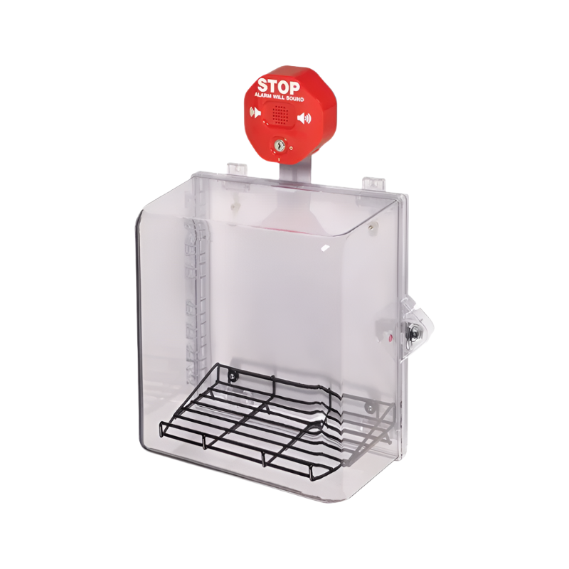 MED Protective Cabinet - Polycarbonate with Wire Rack, Siren Alarm, Thumb Lock - Clear, STI-7533MED
