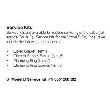 RASCO/Reliable® Model D Dry Pipe Valve Service Kit, 6", 6501200R02