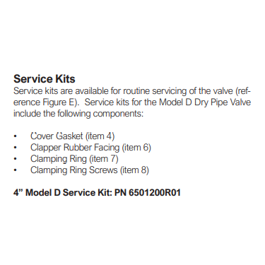 RASCO/Reliable® Model D Dry Pipe Valve Service Kit, 4", 6501200R01