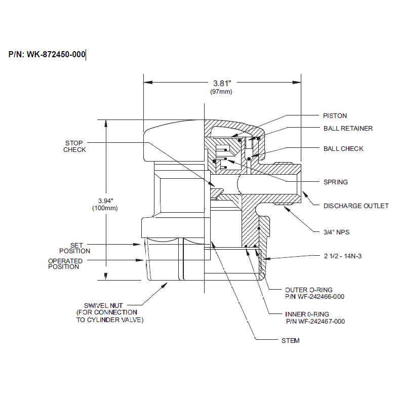 Kidde Fenwal Discharge Head, Plain Nut, WK-872450-000