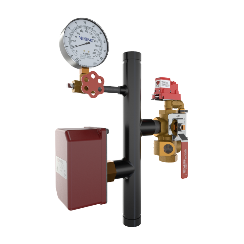 Viking® 14874E300 EasyPac Commercial Riser Assembly With Test And Drain And PRV, 5/8" ELO Orifice, 300 PRV, Groove x Groove, 1 1/4" - WeSupplyIt.com