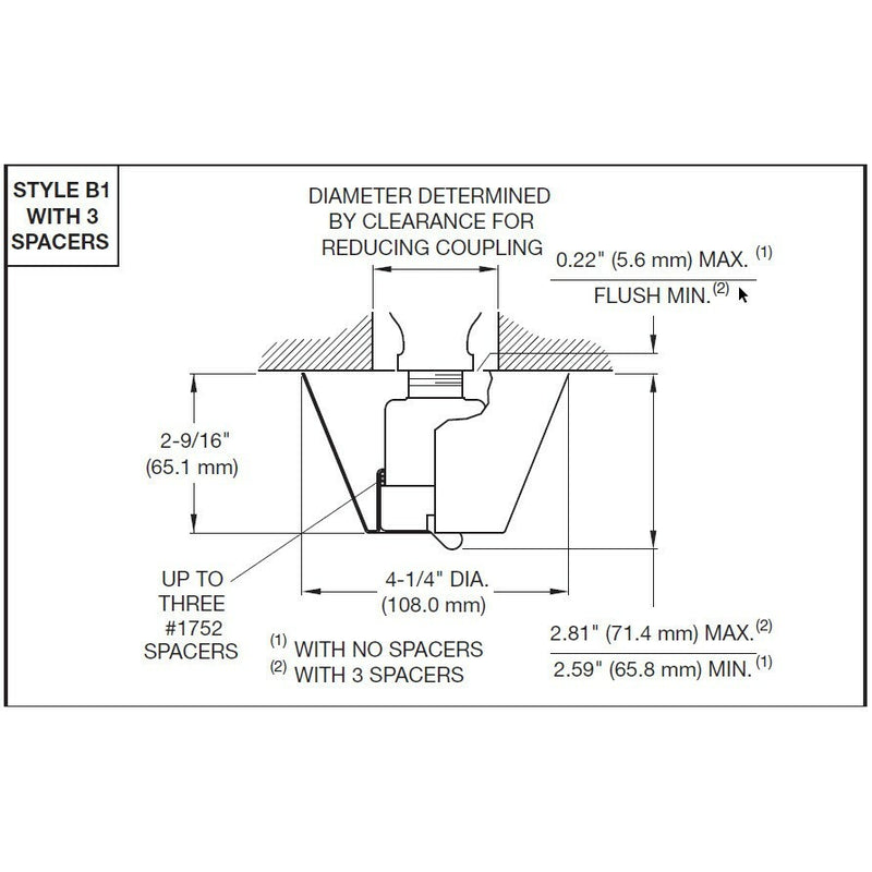 Tyco Institutional PH2 Style B1 Pendent Chrome Fire Sprinkler Escutcheon