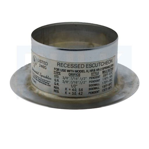 Automatic Sprinkler Recessed H - HR - HR-2 Escutcheon - Available In Multiple Colors