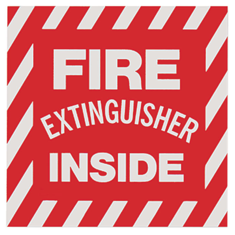 Fire Extinguisher Inside Sign, Vinyl Sticker, Decal 4" x 4"