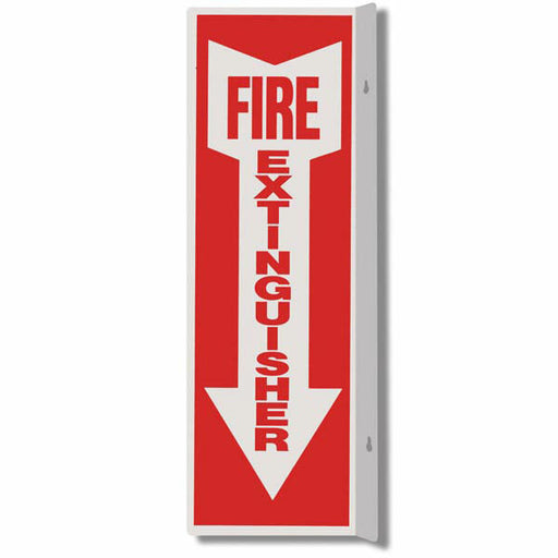 Fire Extinguisher Arrow Sign, 90° Angle, Rigid Plastic, 4" x 12"