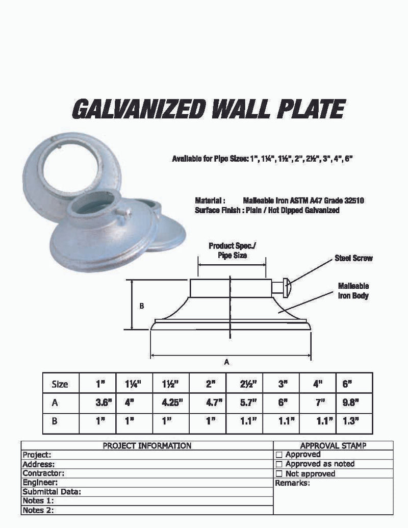 Wall Plate With Set Screw Galvanized - Available In Multiple Sizes