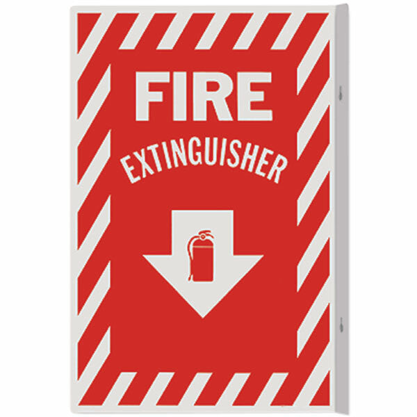 Fire Extinguisher Arrow Sign, 90° Angle, Rigid Plastic, 8" x 12"